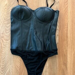 Say What Black Faux Leather Corset One Piece M